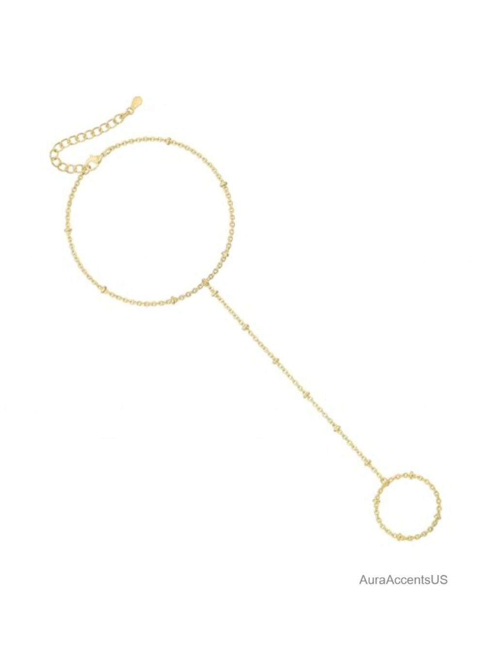 14K Gold Plated Hand Chain Bracelet with Cubic Zirconia, Adjustable Cuff Link